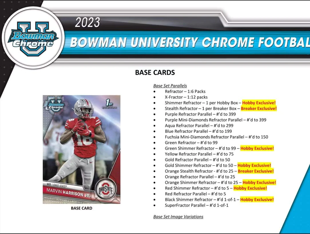 Firehandcards 2023 Bowman Chrome University Football Breaker’s