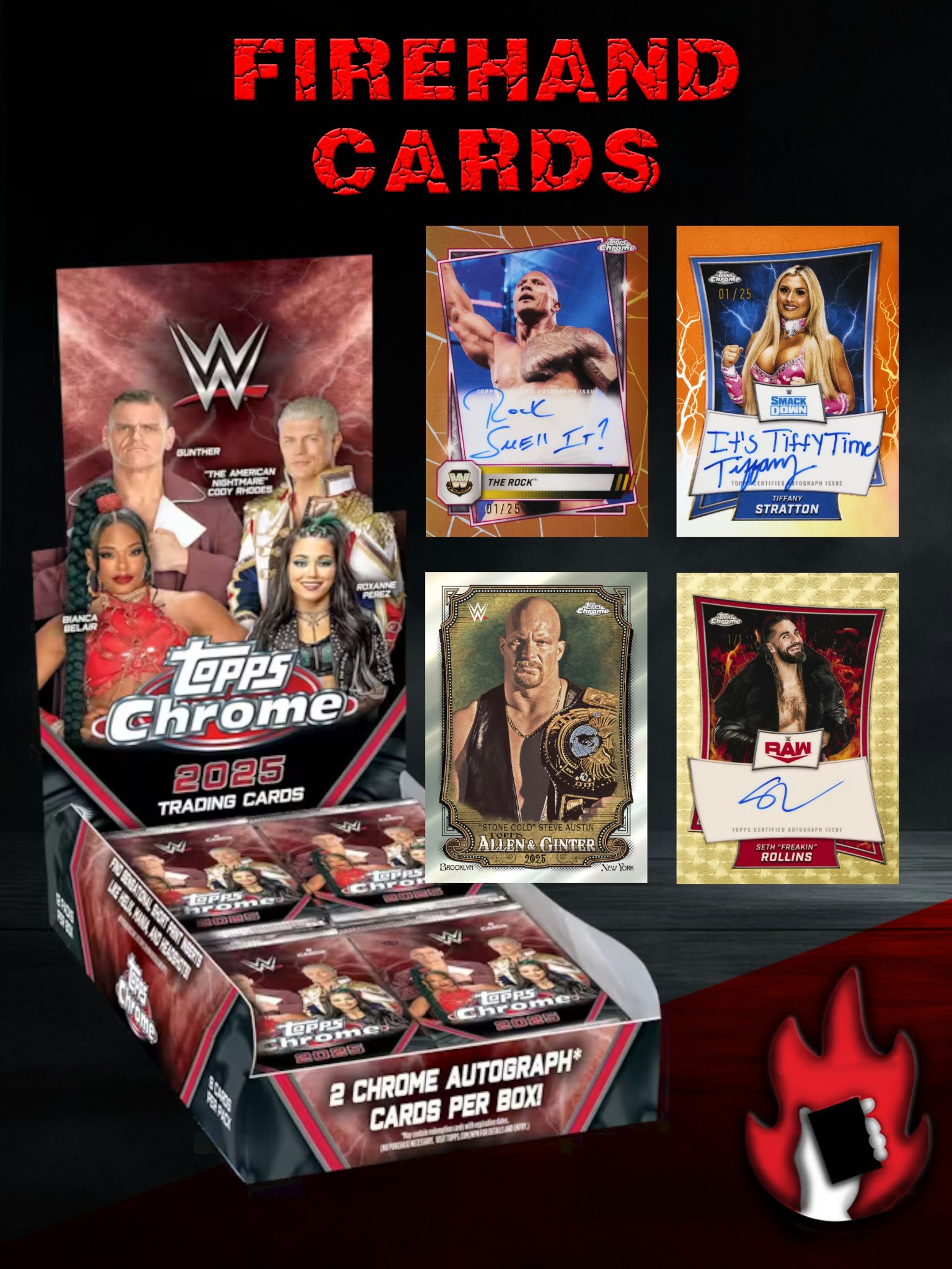 Firehandcards 2025 Topps Chrome WWE Hobby 2 Box Random Numbers Break 1