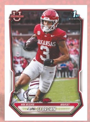 CJ Brown 2026 Bowman Football Chrome Prospect card, Arkansas, Topps sample