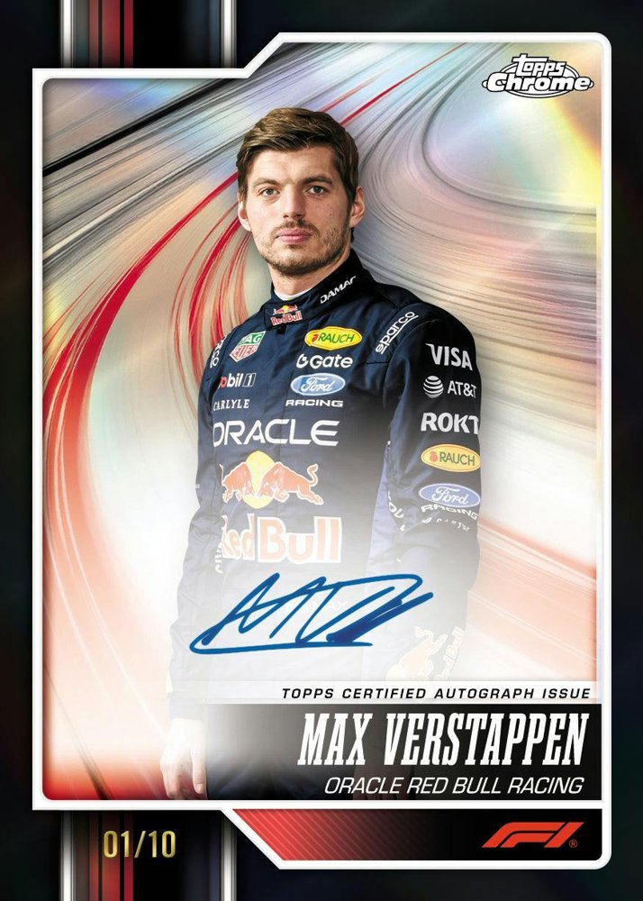 Max Verstappen 2026 Topps Chrome Formula 1 Chrome Autograph Black Refractor numbered to 10, Oracle Red Bull Racing, Topps sample