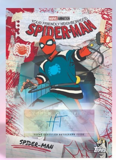 Spider-Man 2026 Topps Neon Marvel Friendly Neighborhood Spider-Man autograph variation, Topps sample