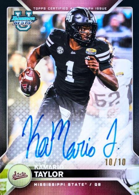KaMario Taylor 2026 Bowman U Best Football autograph numbered to 10, Topps sample