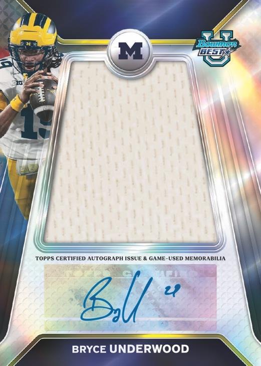 Bryce Underwood 2026 Bowman U Best Football Prospect Relic Autograph, Topps sample