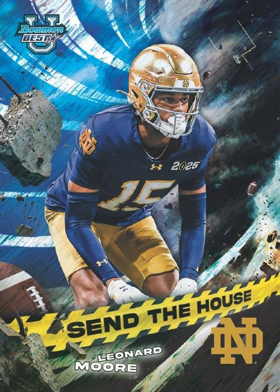 Leonard Moore 2026 Bowman U Best Football Send the House insert, Topps sample
